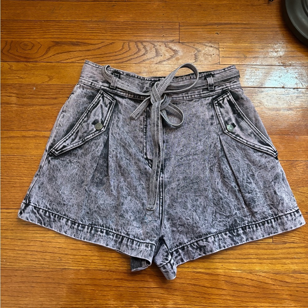 Ulla Johnson Purple Black Acid Wash Alec Hi Rise Tie Shorts Size 6